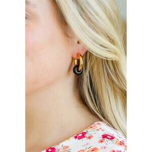 NEW 123 AMORE women's dark drops beaded huggie earrings in gold/black